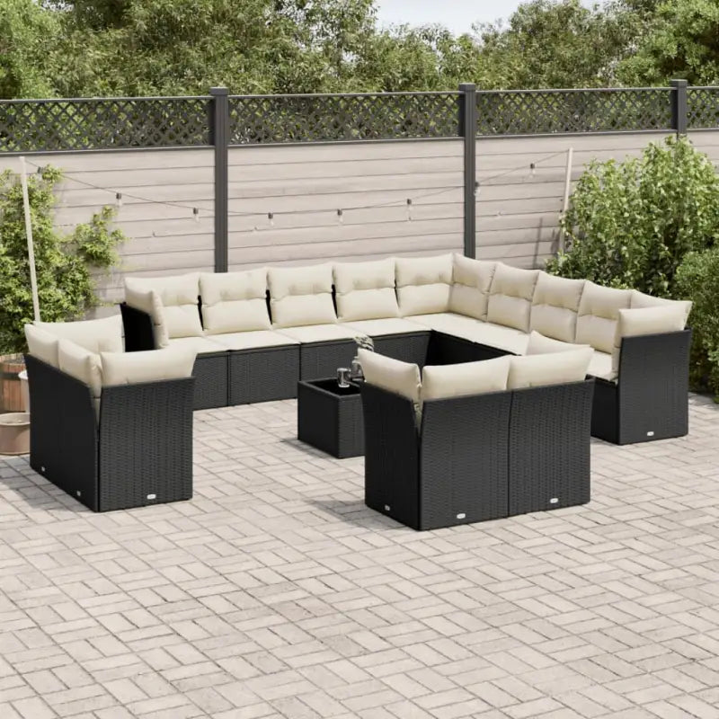 Zwarte loungeset met gepoedercoat staal en waterdichte tas voor buiten - Zwart en crème / Met tafel - Tuinsets