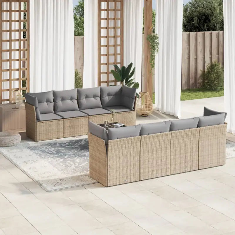 Zwarte loungeset met gepoedercoat staal en waterdichte tas voor buiten - Beige en grijs / 4x hoek + 4x midden + Tafel