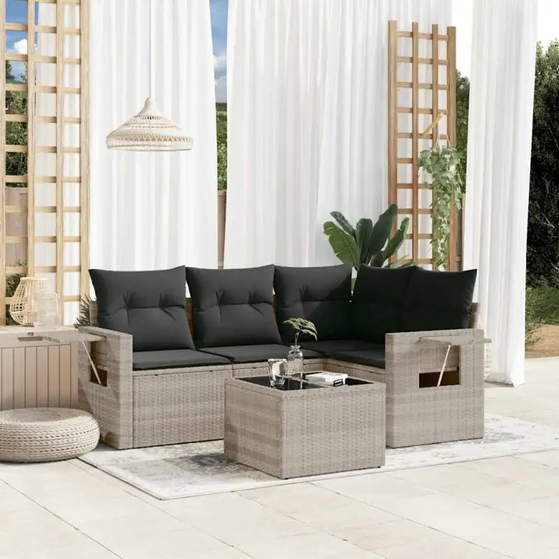 Zwarte loungeset met gepoedercoat staal en waterdichte tas voor buiten ontspanning - Lichtgrijs / Met tafel - Tuinsets