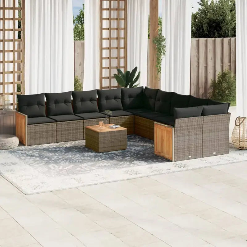 Zwarte loungeset met gepoedercoat staal en waterdichte zak - Grijs / Met tafel - Tuinsets