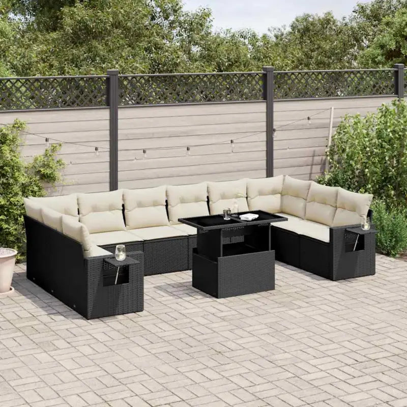 Zwarte loungeset met gepoedercoat staal voor buiten afgestemd op jouw tuin - Zwart en crème / Met tafel - Tuinsets
