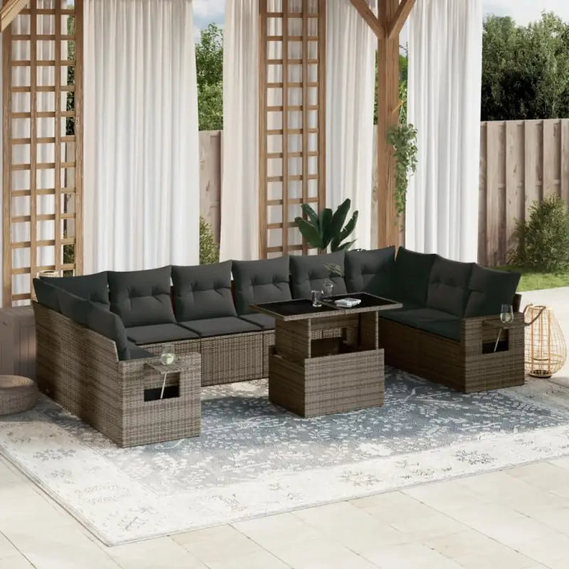 Zwarte loungeset met gepoedercoat staal voor buiten afgestemd op jouw tuin - Grijs / Met tafel - Tuinsets