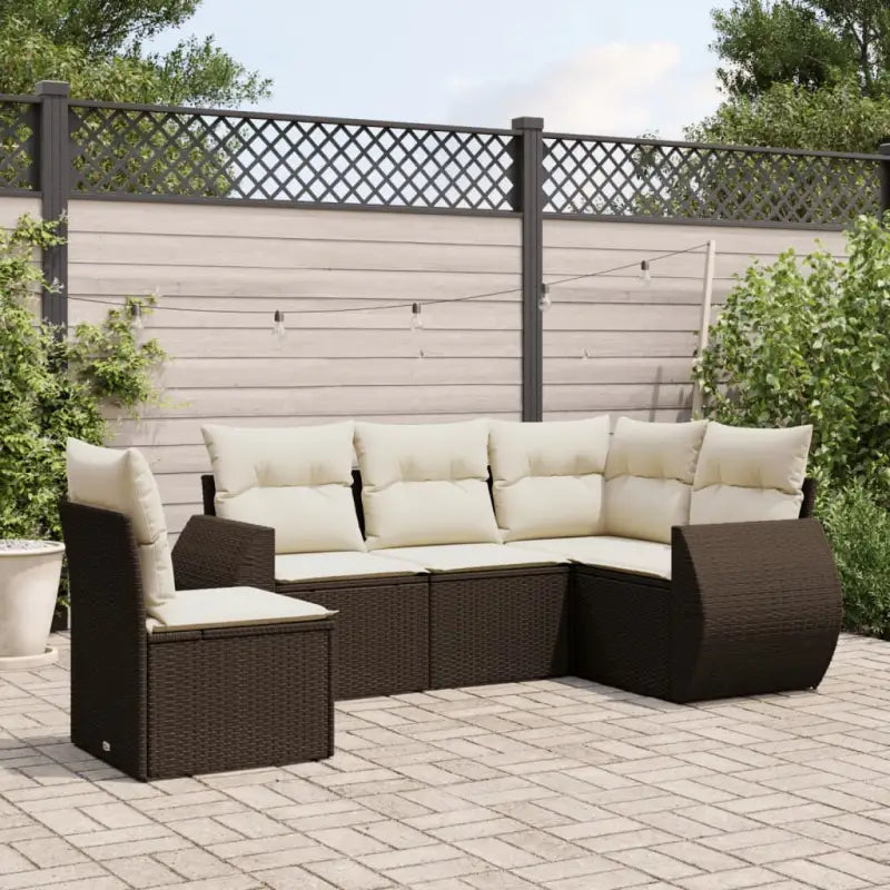 Zwarte loungeset met gepoedercoat staal voor tuin en terras - Bruin en crème / Met tafel - Tuinsets