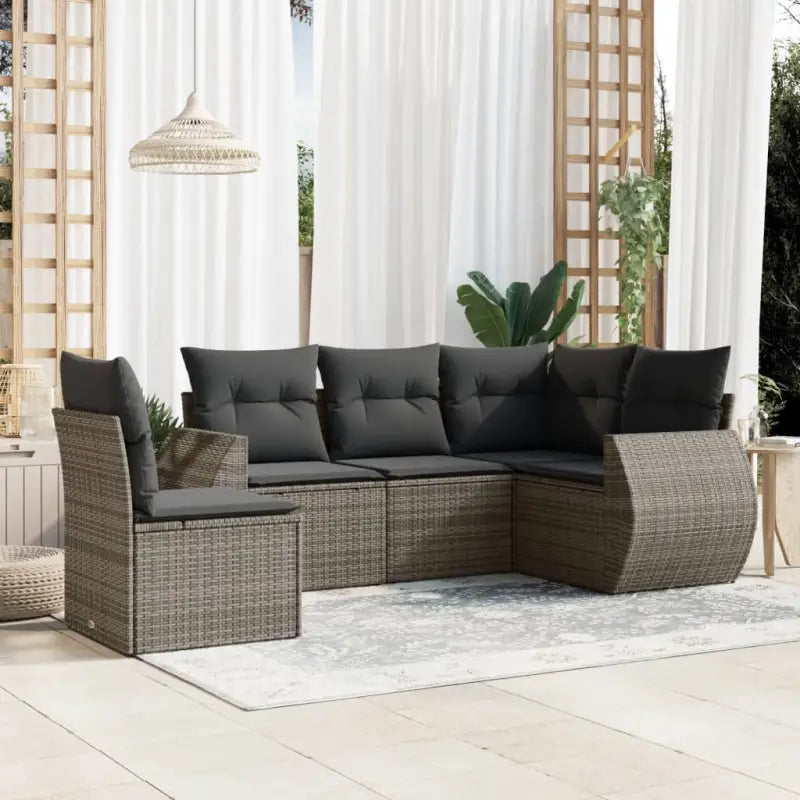 Zwarte loungeset met gepoedercoat staal voor tuin en terras - Grijs / Met tafel - Tuinsets