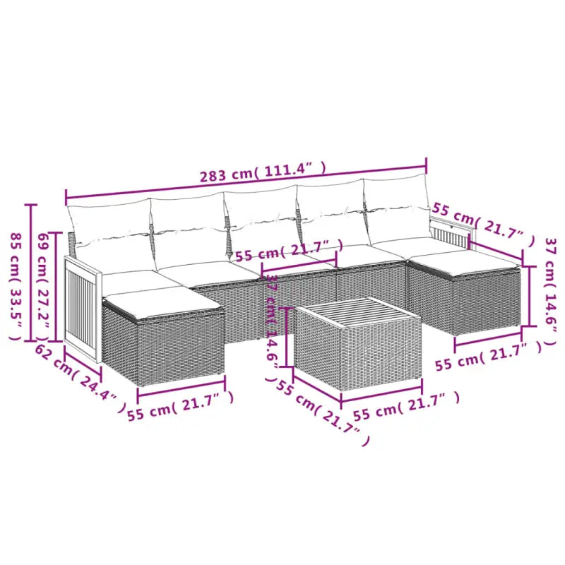 Zwarte loungeset met gepoedercoat staal voor tuin en terras - Tuinsets