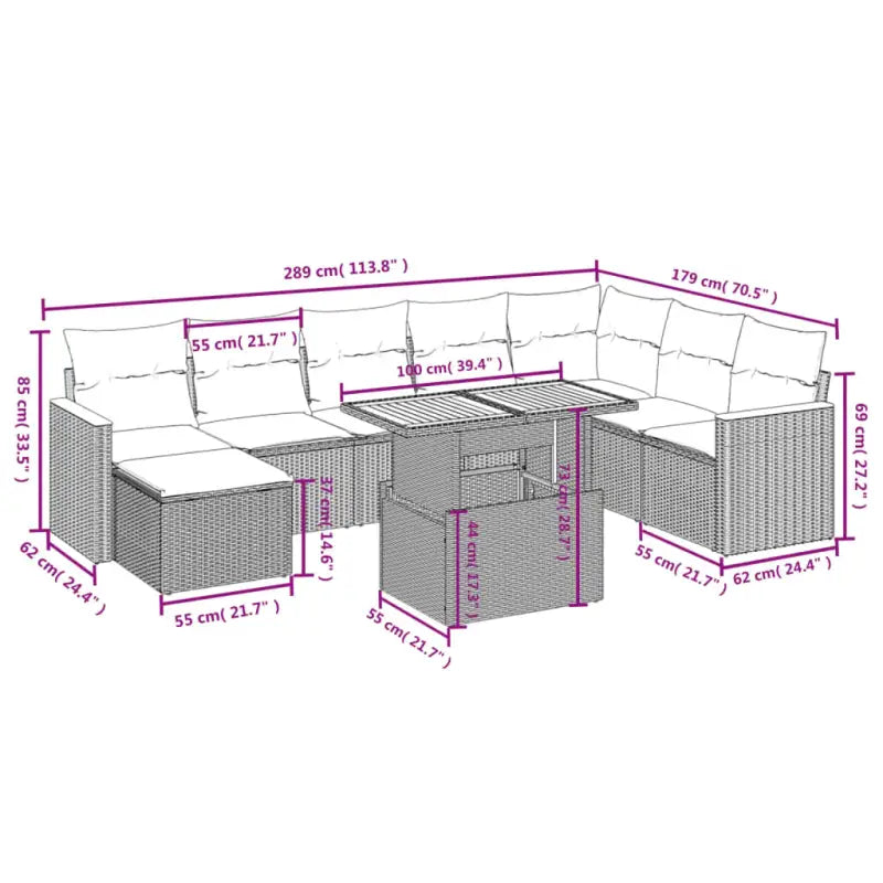 Zwarte loungeset met gepoedercoat staal voor tuin of terras - Tuinsets