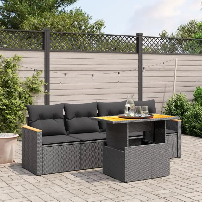Zwarte loungeset van gepoedercoat staal en poly rattan voor tuin en terras - Zwart / zonder opbergruimte - Tuinsets
