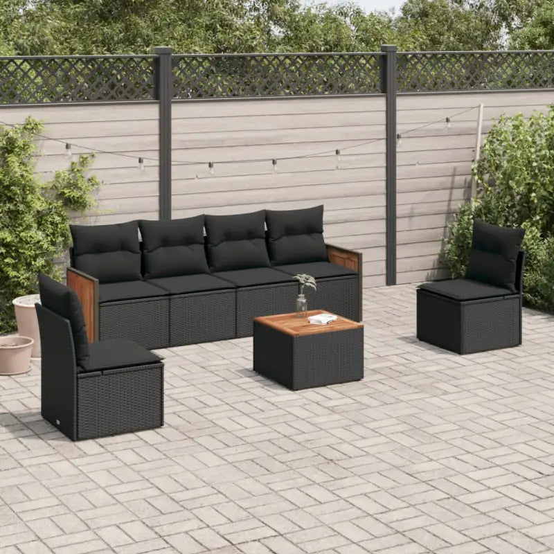 Zwarte loungeset van gepoedercoat staal en poly rattan voor tuin of terras - Zwart / Met tafel - Tuinsets
