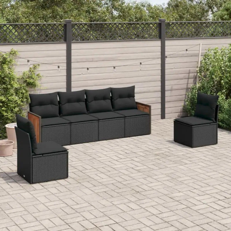 Zwarte loungeset van gepoedercoat staal en poly rattan voor tuin of terras - Zwart / Zonder tafel - Tuinsets