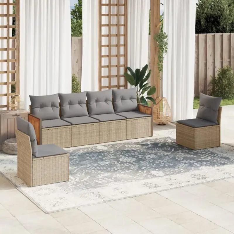Zwarte loungeset van gepoedercoat staal en poly rattan voor tuin of terras - Beige en grijs / Zonder tafel - Tuinsets