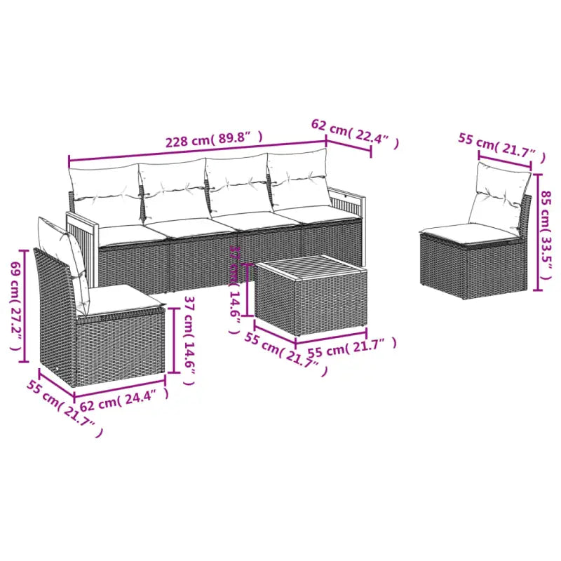 Zwarte loungeset van gepoedercoat staal en poly rattan voor tuin of terras - Tuinsets