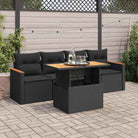 Zwarte loungeset van gepoedercoat staal en poly rattan voor tuin en terras - Zwart / met opbergruimte - Tuinsets