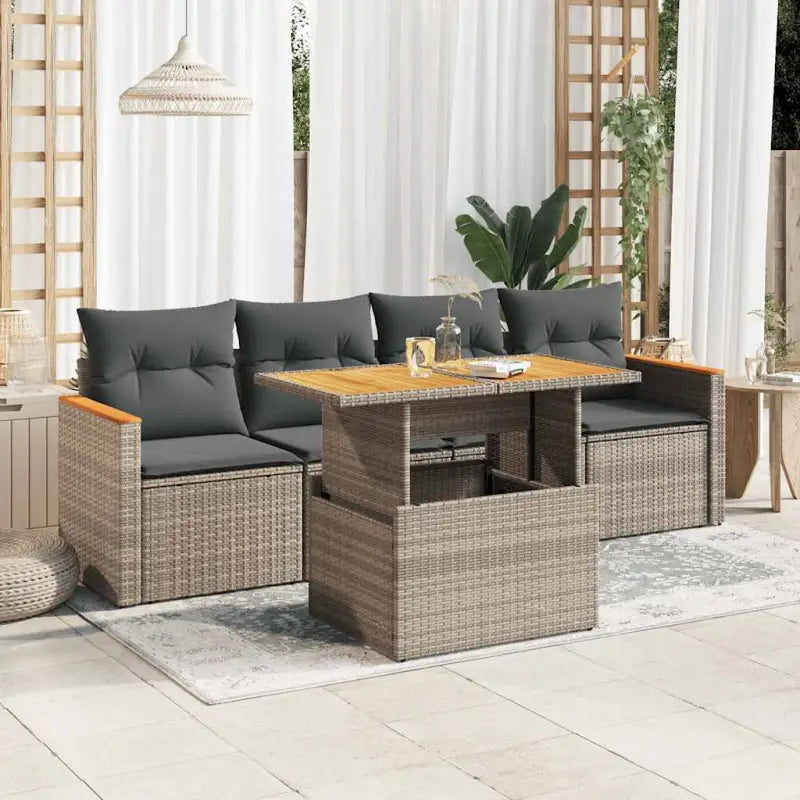 Zwarte loungeset van gepoedercoat staal en poly rattan voor tuin en terras - Grijs / met opbergruimte - Tuinsets