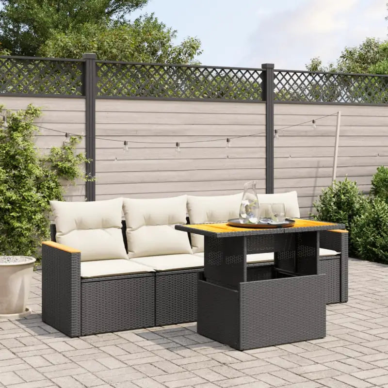 Zwarte loungeset van gepoedercoat staal en poly rattan voor tuin en terras - Zwart en crème / zonder opbergruimte