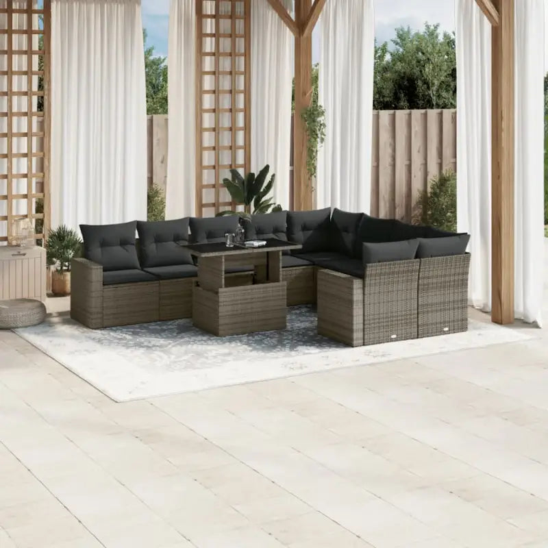 Zwarte loungeset van gepoedercoat staal met comfortabele afmetingen - Grijs / Met tafel - Tuinsets