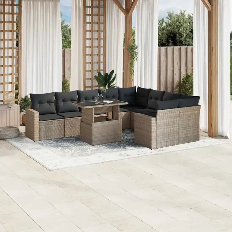 Zwarte loungeset van gepoedercoat staal met comfortabele afmetingen - Lichtgrijs / Met tafel - Tuinsets