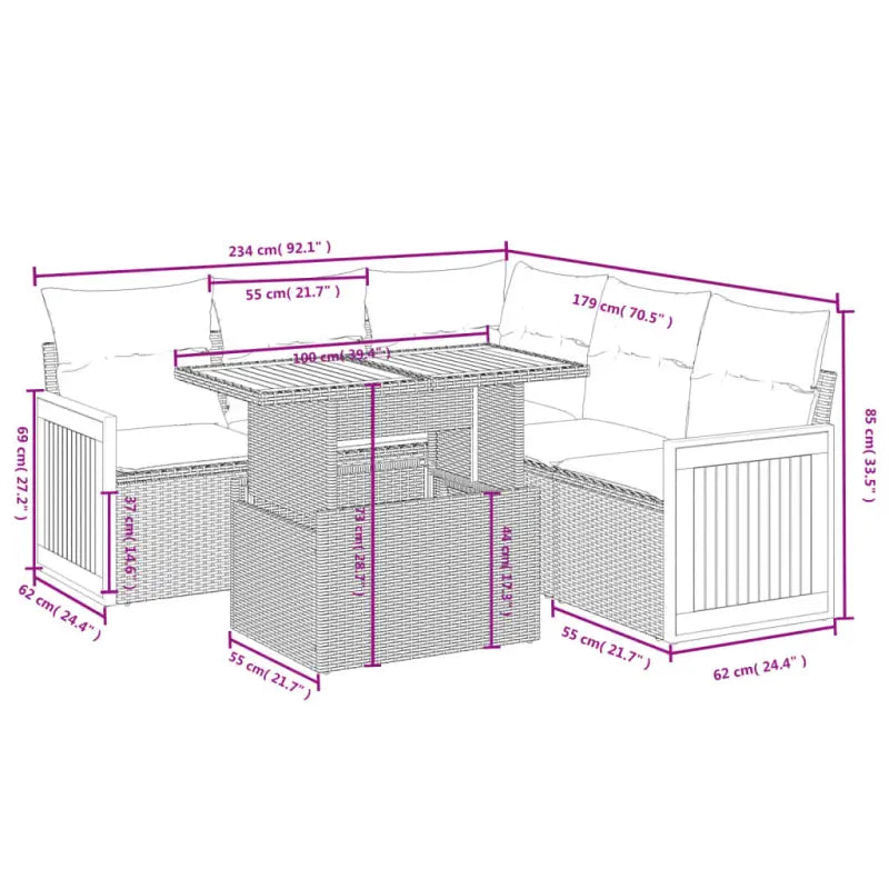 Zwarte loungeset van gepoedercoat staal met comfortabele afmetingen zitting - Zwart - Tuinsets
