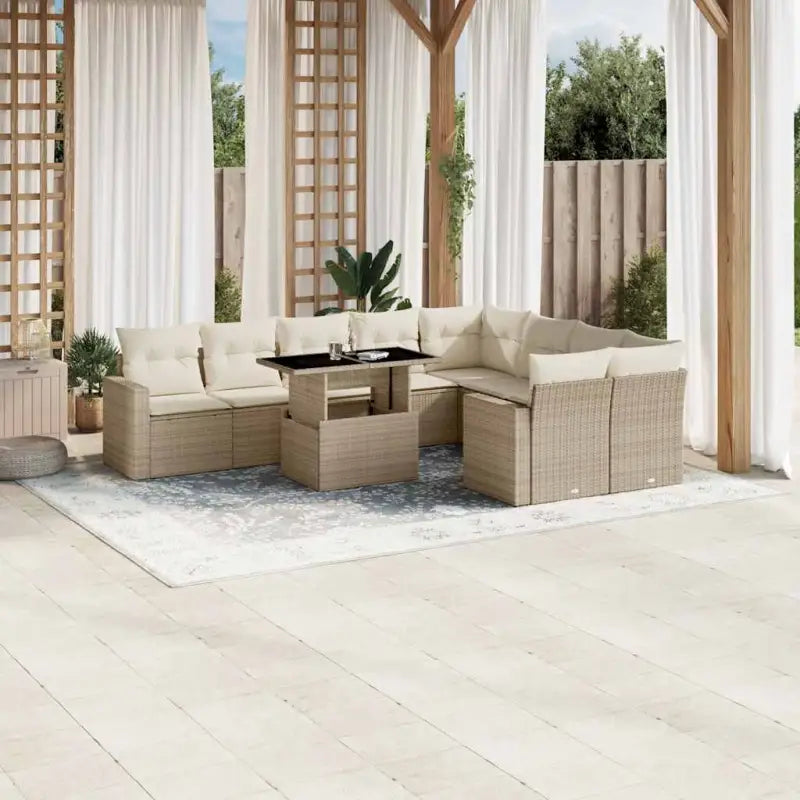 Zwarte loungeset van gepoedercoat staal met comfortabele afmetingen - beige en crèmekleurig / Met tafel - Tuinsets