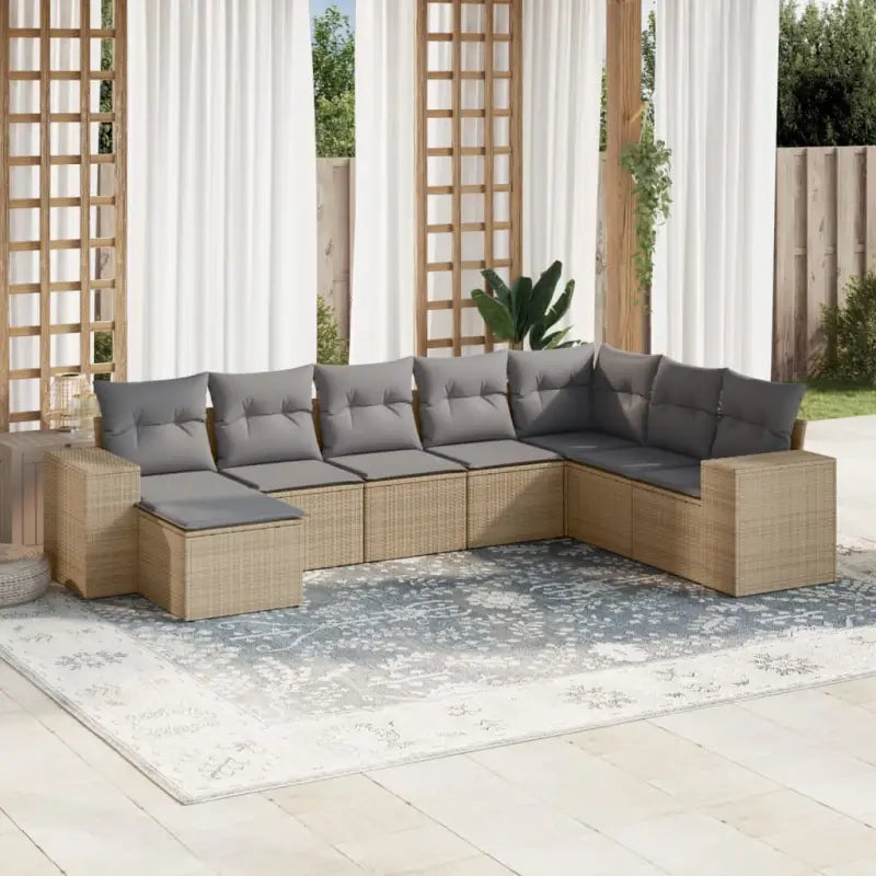 Zwarte loungeset van gepoedercoat staal met ideale afmetingen voor tuin - Beige en grijs / Met tafel - Tuinsets