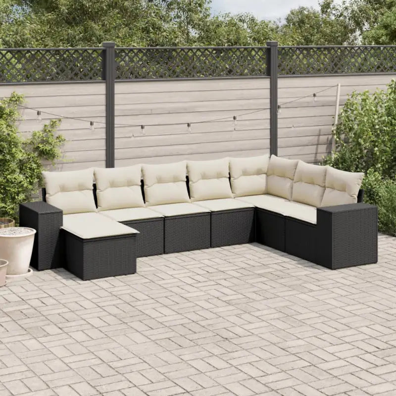Zwarte loungeset van gepoedercoat staal met ideale afmetingen voor tuin - Zwart en crème / Met tafel - Tuinsets