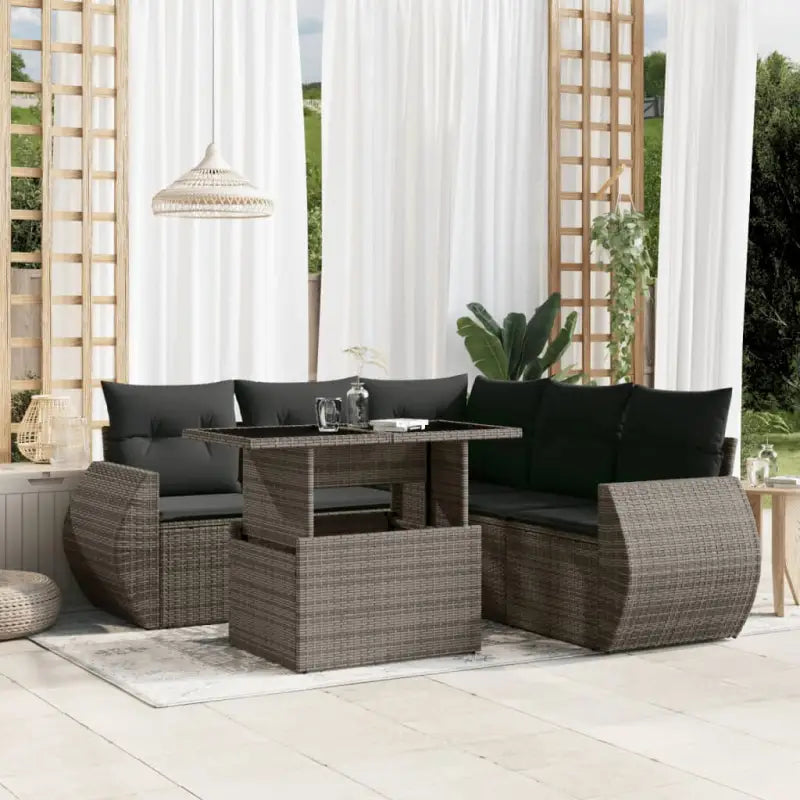 Zwarte loungeset van gepoedercoat staal met perfecte afmetingen voor tuin - Grijs / Met tafel - Tuinsets