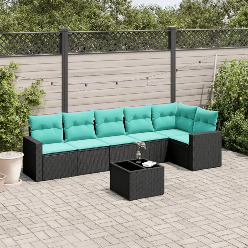 Zwarte loungeset van gepoedercoat staal met perfecte afmetingen voor je tuin - Zwart en blauw / Met tafel - Tuinsets
