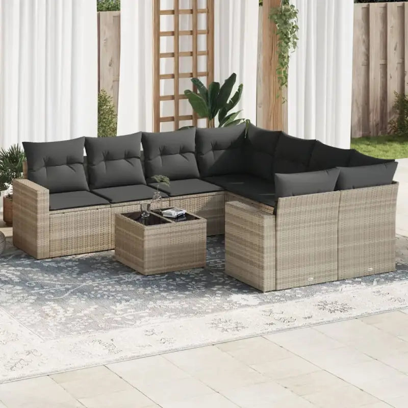 Zwarte loungeset van gepoedercoat staal met perfecte afmetingen voor tuin - Lichtgrijs - Tuinsets