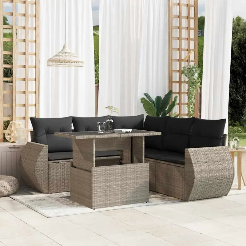 Zwarte loungeset van gepoedercoat staal met perfecte afmetingen voor tuin - Lichtgrijs / Met tafel - Tuinsets