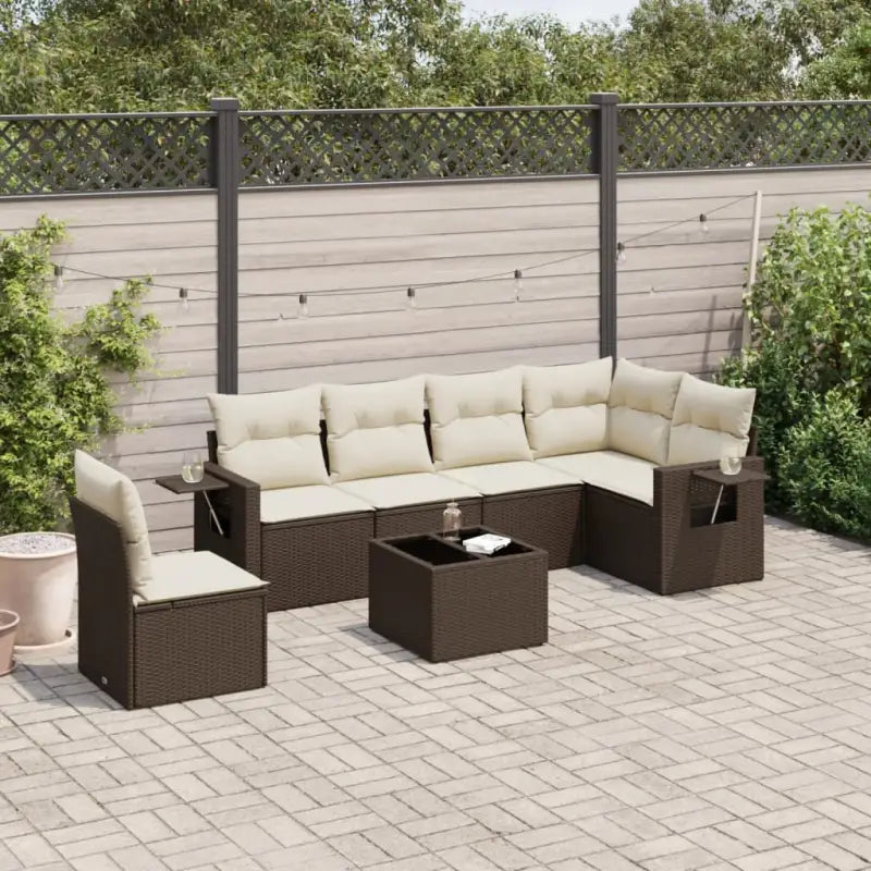 Zwarte loungeset van gepoedercoat staal voor buiten met goede afmetingen - Bruin en crème / Met tafel - Tuinsets