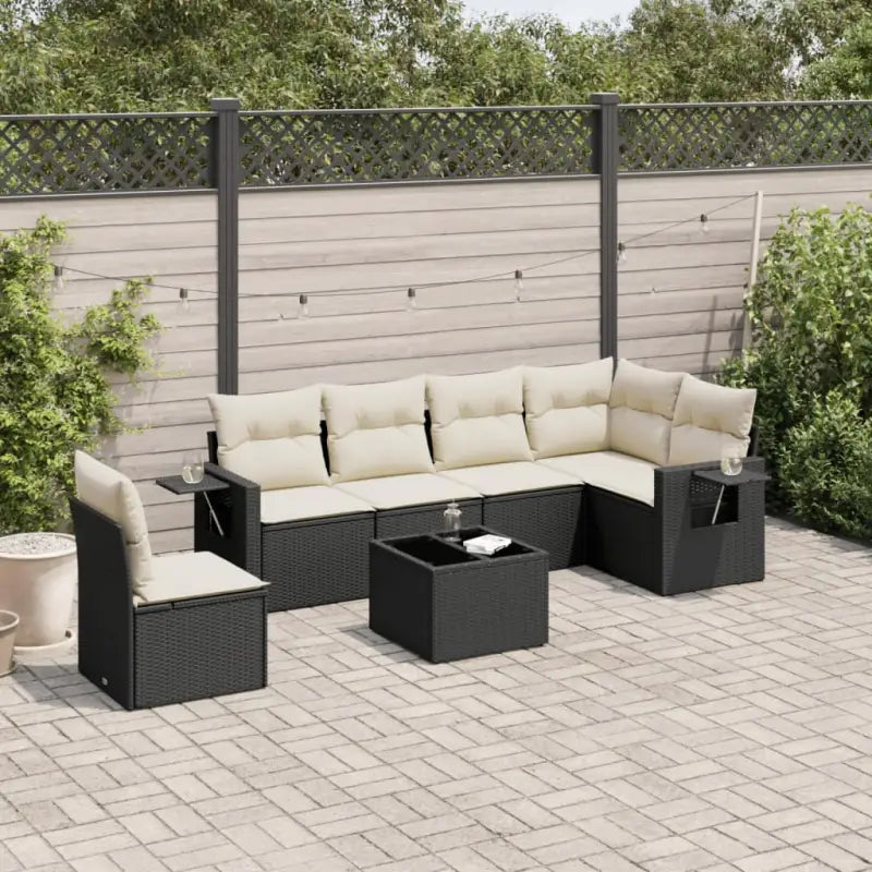 Zwarte loungeset van gepoedercoat staal voor buiten met goede afmetingen - Zwart en crème / Met tafel - Tuinsets