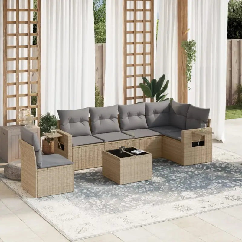 Zwarte loungeset van gepoedercoat staal voor buiten met goede afmetingen - Beige en grijs / Met tafel - Tuinsets