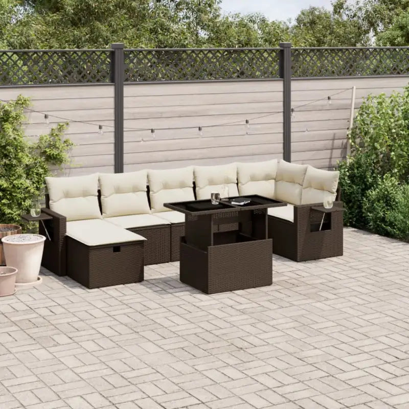 Zwarte loungeset van gepoedercoat staal voor buitenplezier - Bruin en crème / zonder opbergruimte - Tuinsets