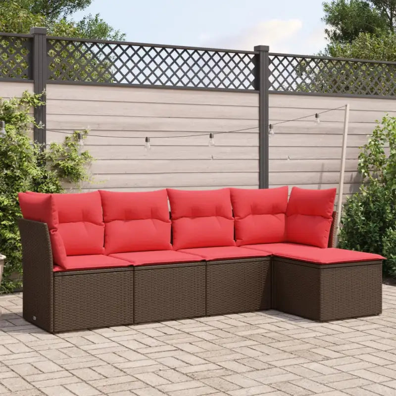 Zwarte loungeset van gepoedercoat staal voor buitenplezier - Bruin en rood / Zonder tafel - Tuinsets