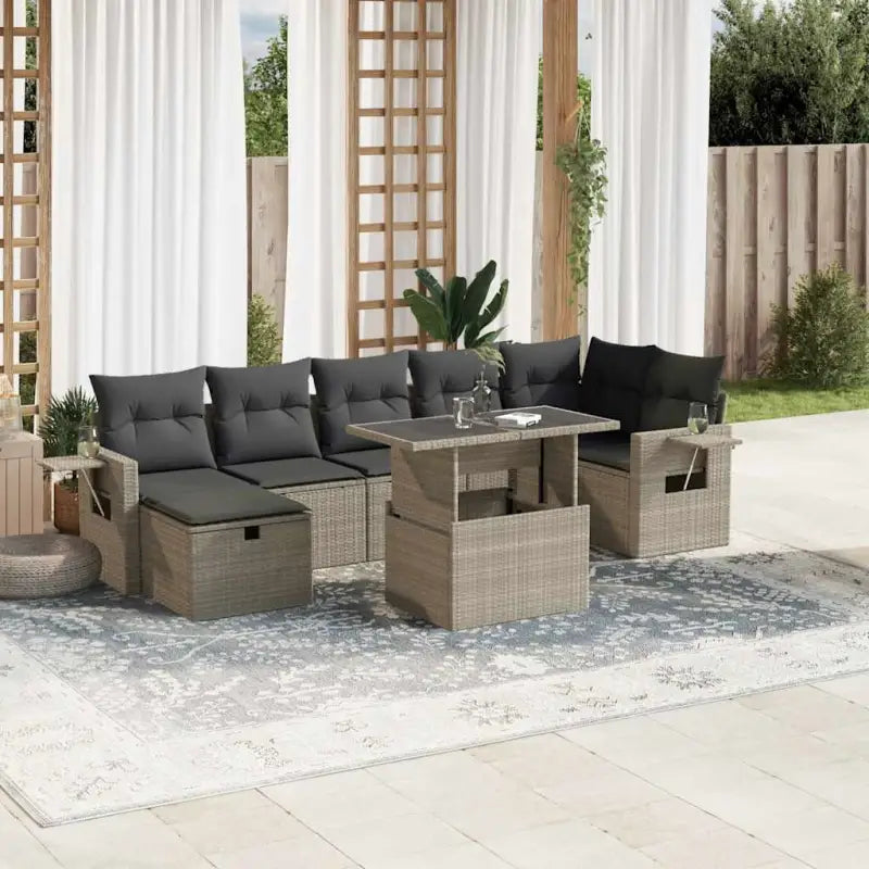 Zwarte loungeset van gepoedercoat staal voor buitenplezier - Lichtgrijs / zonder opbergruimte - Tuinsets
