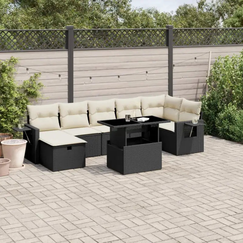 Zwarte loungeset van gepoedercoat staal voor buitenplezier - Zwart en crème / zonder opbergruimte - Tuinsets