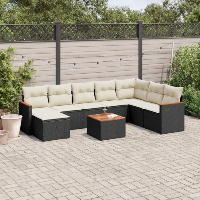 Zwarte loungeset van gepoedercoat staal voor buitenplezier - Zwart en crème / Met tafel - Tuinsets