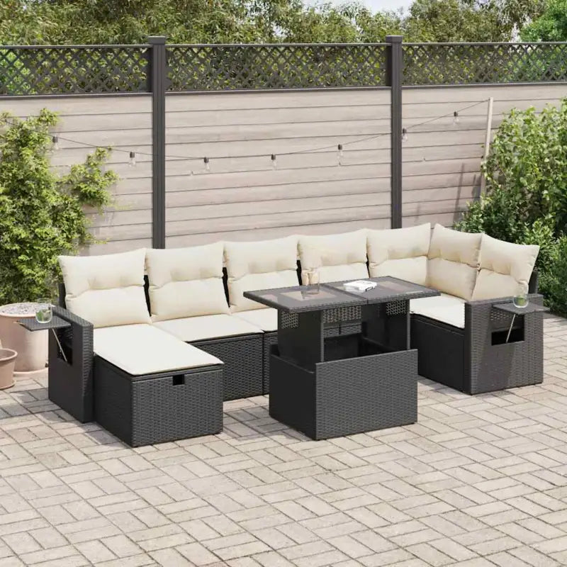Zwarte loungeset van gepoedercoat staal voor buitenplezier - Zwart en crème / met opbergruimte - Tuinsets