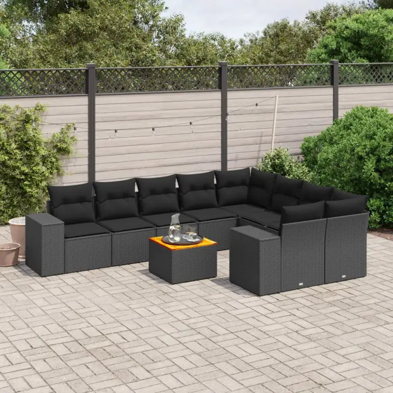 Zwarte loungeset van gepoedercoat staal voor een comfortabele tuinruimte - Zwart / Tafel + 2x hoek + 5x midden