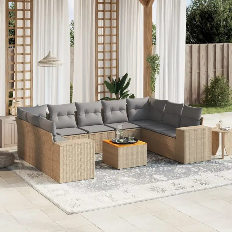 Zwarte loungeset van gepoedercoat staal voor een comfortabele tuinruimte - beige en lichtgrijs / 2x hoek + 5x midden