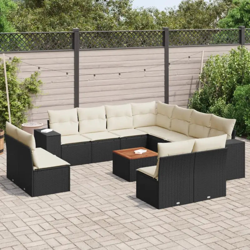 Zwarte loungeset van gepoedercoat staal voor jouw tuin of terras - Zwart en crème - Tuinsets