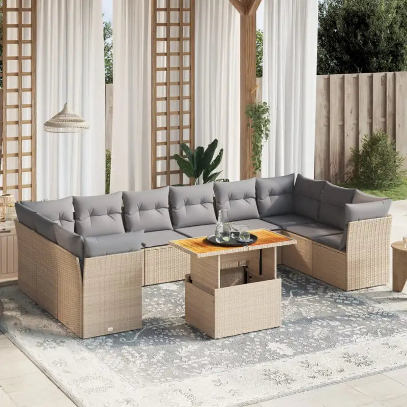 Zwarte loungeset van gepoedercoat staal voor tuin en terras - Beige en grijs / 6x midden + Tafel + 4x hoek - Tuinsets