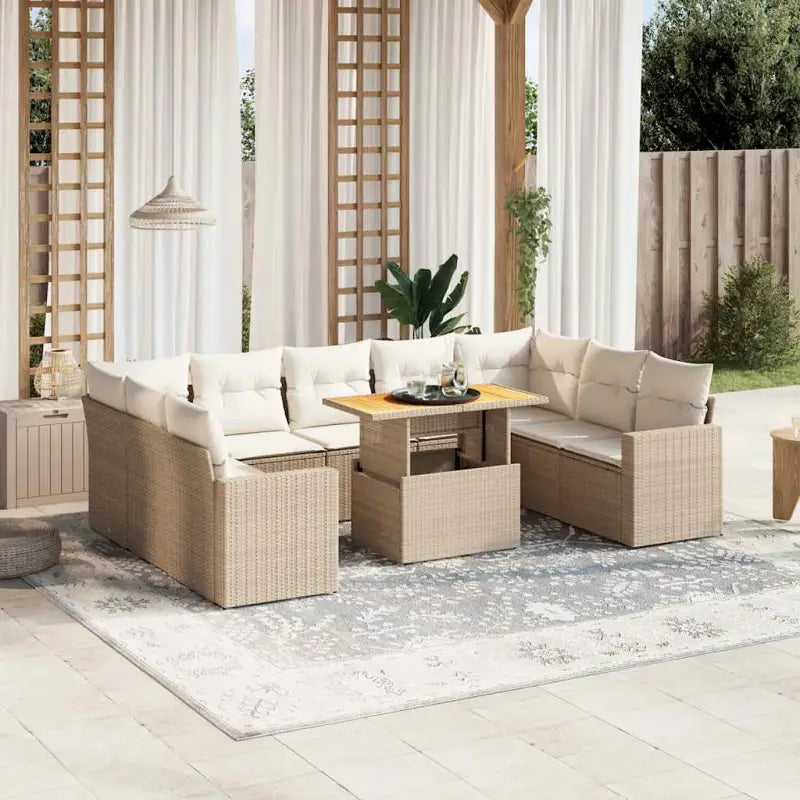 Zwarte loungeset van gepoedercoat staal voor tuin en terras - beige en crèmekleurig / 5x midden + 4x hoek + Tafel