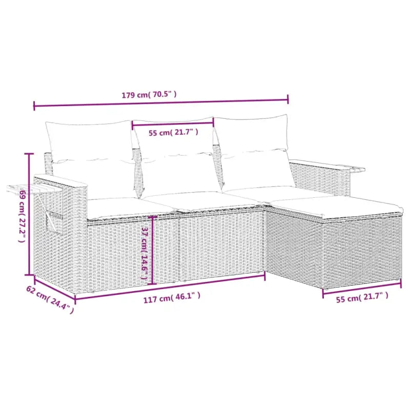 Zwarte loungeset van gepoedercoat staal voor tuin en terras - Tuinsets