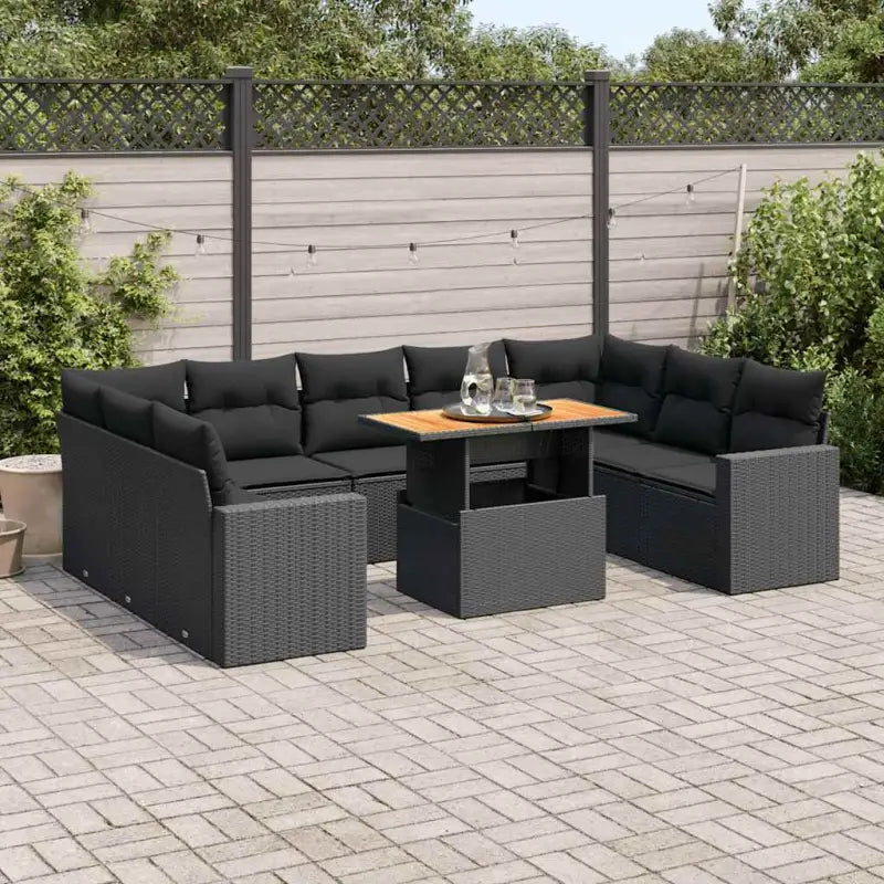 Zwarte loungeset van gepoedercoat staal voor tuin en terras - Zwart / 4x hoek + Tafel + 5x midden - Tuinsets