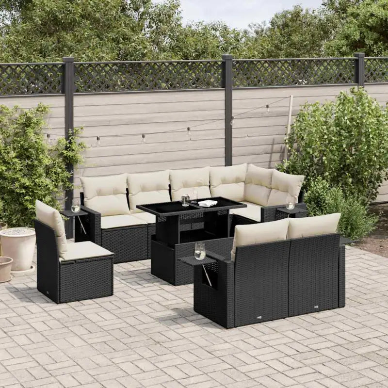 Zwarte loungeset van gepoedercoat staal voor tuin en terras - Zwart en crème / zonder opbergruimte - Tuinsets