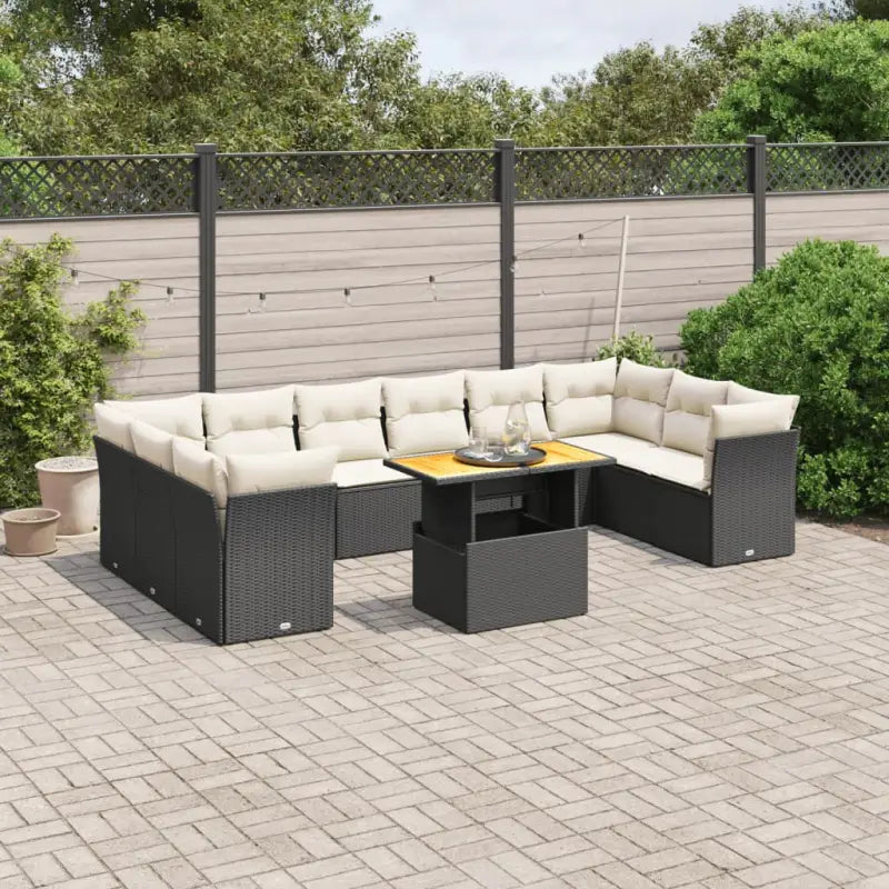 Zwarte loungeset van gepoedercoat staal voor tuin en terras - Zwart en crème / 6x midden + Tafel + 4x hoek - Tuinsets