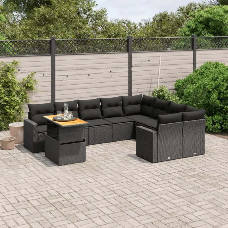 Zwarte loungeset van gepoedercoat staal voor tuin en terras - Zwart / Tafel + 4x hoek + 5x midden - Tuinsets