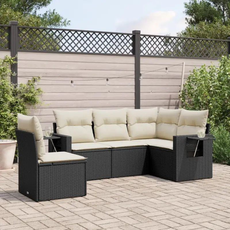 Zwarte loungeset van gepoedercoat staal voor tuin en terras - Zwart en crème / Zonder tafel - Tuinsets