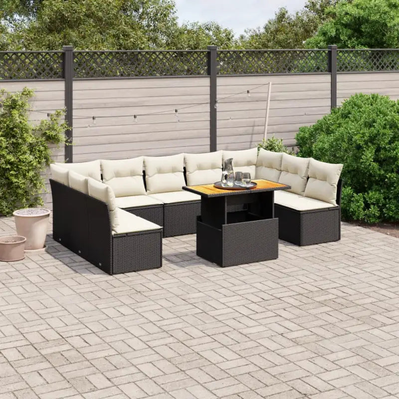 Zwarte loungeset van gepoedercoat staal voor tuin en terras - Zwart en crème / 5x midden + 4x hoek + Tafel - Tuinsets