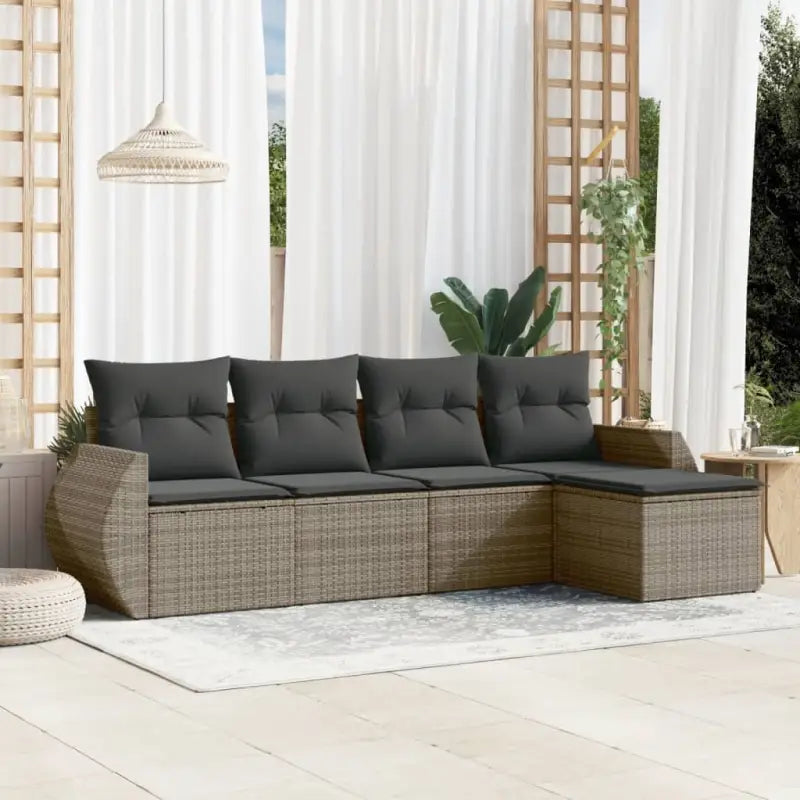 Zwarte loungeset van gepoedercoat staal voor tuin of terras - Grijs / Met tafel - Tuinsets